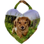 Puppy In Grass Giant Heart Shaped Tote