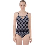 Black Cats On Gray Cut Out Top Tankini Set
