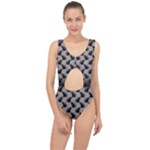 Black Cats On Gray Center Cut Out Swimsuit