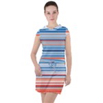 Blue And Coral Stripe 2 Drawstring Hooded Dress
