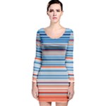 Blue And Coral Stripe 2 Long Sleeve Velvet Bodycon Dress