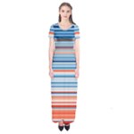 Blue And Coral Stripe 2 Short Sleeve Maxi Dress
