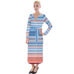Blue And Coral Stripe 2 Velvet Maxi Wrap Dress