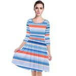 Blue And Coral Stripe 2 Quarter Sleeve Waist Band Dress