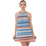 Blue And Coral Stripe 2 Halter Tie Back Chiffon Dress