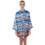 Blue And Coral Stripe 2 Long Sleeve Kimono Robe