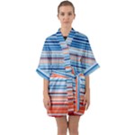 Blue And Coral Stripe 2 Quarter Sleeve Kimono Robe
