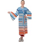 Blue And Coral Stripe 2 Maxi Tie Front Velour Kimono