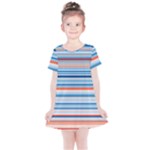 Blue And Coral Stripe 2 Kids  Simple Cotton Dress