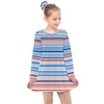 Blue And Coral Stripe 2 Kids  Long Sleeve Dress