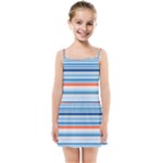 Blue And Coral Stripe 2 Kids  Summer Sun Dress