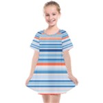 Blue And Coral Stripe 2 Kids  Smock Dress