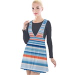 Blue And Coral Stripe 2 Plunge Pinafore Velour Dress