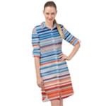 Blue And Coral Stripe 2 Long Sleeve Mini Shirt Dress