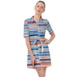 Blue And Coral Stripe 2 Belted Shirt Dress