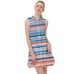 Blue And Coral Stripe 2 Sleeveless Shirt Dress