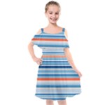 Blue And Coral Stripe 2 Kids  Cut Out Shoulders Chiffon Dress