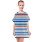 Blue And Coral Stripe 2 Kids  One Piece Chiffon Dress