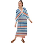 Blue And Coral Stripe 2 Grecian Style  Maxi Dress