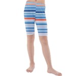 Blue And Coral Stripe 2 Kids  Mid Length Swim Shorts
