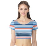 Blue And Coral Stripe 2 Short Sleeve Crop Top