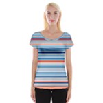 Blue And Coral Stripe 2 Cap Sleeve Top