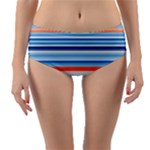 Blue And Coral Stripe 2 Reversible Mid-Waist Bikini Bottoms