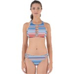 Blue And Coral Stripe 2 Perfectly Cut Out Bikini Set