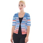 Blue And Coral Stripe 2 Cropped Button Cardigan