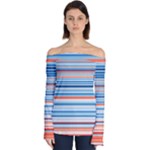 Blue And Coral Stripe 2 Off Shoulder Long Sleeve Top