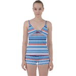 Blue And Coral Stripe 2 Tie Front Two Piece Tankini