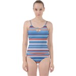 Blue And Coral Stripe 2 Cut Out Top Tankini Set