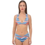 Blue And Coral Stripe 2 Double Strap Halter Bikini Set