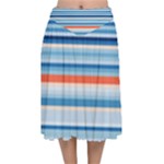 Blue And Coral Stripe 2 Velvet Flared Midi Skirt