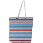 Blue And Coral Stripe 2 Full Print Rope Handle Tote (Large)
