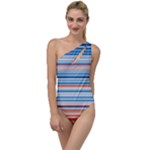 Blue And Coral Stripe 2 To One Side Swimsuit
