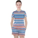 Blue And Coral Stripe 2 Women s Tee and Shorts Set