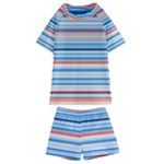 Blue And Coral Stripe 2 Kids  Swim Tee and Shorts Set