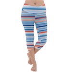 Blue And Coral Stripe 2 Lightweight Velour Capri Yoga Leggings