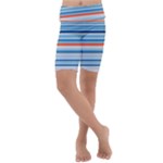 Blue And Coral Stripe 2 Kids  Lightweight Velour Cropped Yoga Leggings