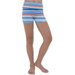 Blue And Coral Stripe 2 Kids  Lightweight Velour Yoga Shorts