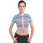 Blue And Coral Stripe 2 Short Sleeve Cropped Jacket
