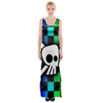 Checker Rainbow Skull Thigh Split Maxi Dress