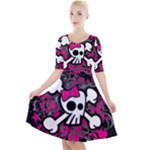 Girly Skull & Crossbones Quarter Sleeve A-Line Dress