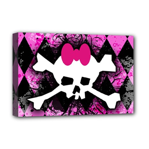Pink Diamond Skull Deluxe Canvas 18  x 12  (Stretched) from UrbanLoad.com
