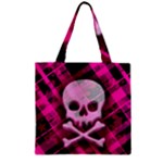 Pink Plaid Skull Zipper Grocery Tote Bag