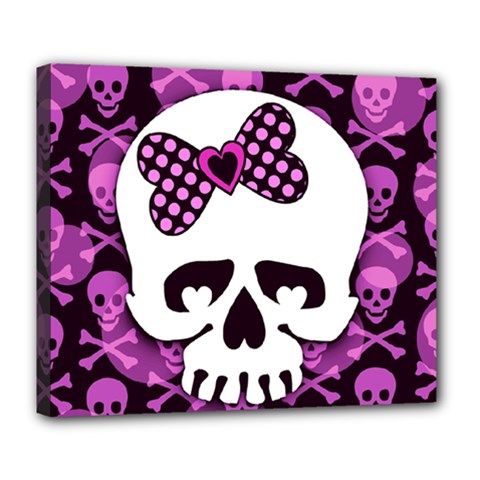 Pink Polka Dot Bow Skull Deluxe Canvas 24  x 20  (Stretched) from UrbanLoad.com