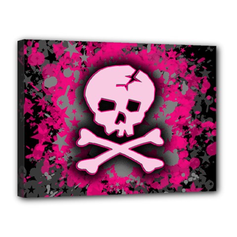 Pink Skull Star Splatter Canvas 16  x 12  (Stretched) from UrbanLoad.com