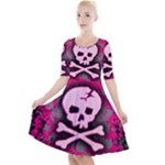 Pink Skull Star Splatter Quarter Sleeve A-Line Dress
