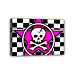 Pink Star Skull Checker Mini Canvas 6  x 4  (Stretched)